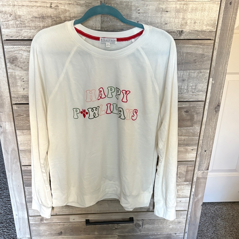 PJ Salvage Cream Happy Pawlidays Christmas Sweatshirt